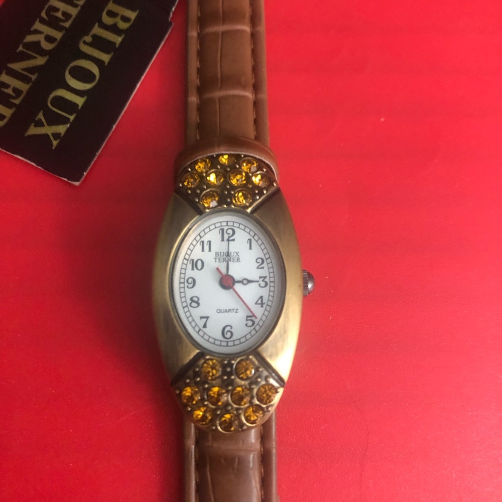 Bijoux Terner Bronze Ladies Dress Watch with Amber Rhinestones.